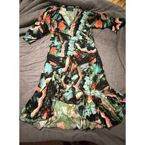 Women’s Attitudes Liquid Knit Dress Teal Orange Geode Size Large